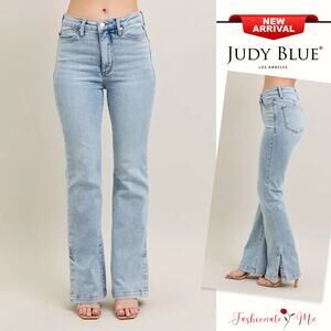 Judy Blue Tummy Control Vintage Light Wash Side Slit Slim Bootcut Denim Jeans